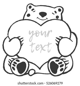 Polar white bear Greeting label blank post card hand graphic drawing.