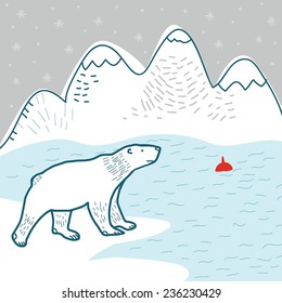 polar white bear near the sea
