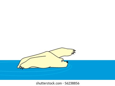 Polar white bear swimming in the sea - cartoon