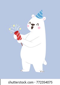 Polar white bear vector animal cute beauty character funny style pose celebrate Xmas Christmas holiday or New Year time big bear animal