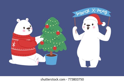 Polar white bear vector animal cute beauty character funny style pose celebrate Xmas Christmas holiday or New Year time big bear animal
