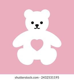 Polar white little bear. Vector children's cute cartoon character illustration on pink background. Animal print on a childish T-shirt. Logo for baby's products and toys.