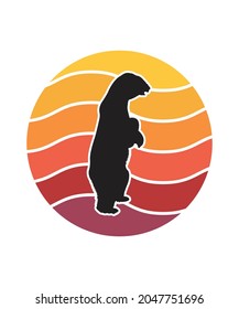 Polarbear Retro Sunset Design template. Vector design template for logo, badges, t-shirt, POD and book cover. Isolated white background.