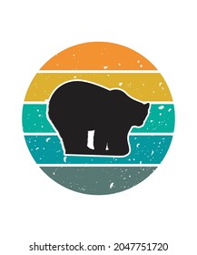 Polarbear Retro Sunset Design template. Vector design template for logo, badges, t-shirt, POD and book cover. Isolated white background.