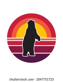 Polarbear Retro Sunset Design template. Vector design template for logo, badges, t-shirt, POD and book cover. Isolated white background.