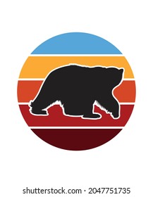 Polarbear Retro Sunset Design template. Vector design template for logo, badges, t-shirt, POD and book cover. Isolated white background.