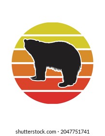 Polarbear Retro Sunset Design template. Vector design template for logo, badges, t-shirt, POD and book cover. Isolated white background.