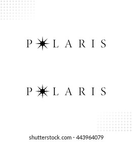 Polaris Logo with Authentic Star Symbols - Black Letters and Objects on White Background with Star Symbol Decor Elements - Flat Contrast Graphic Illustration