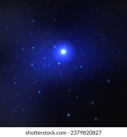Polaris star in deep starry night sky, space with stars