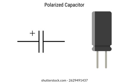 Polarized Capacitor circuit schematic symbol and physical component representation