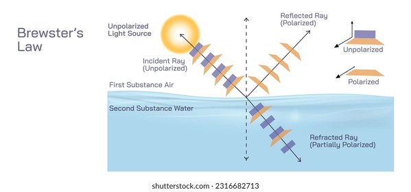 Polarisierte und unpolarisierte Lichtvektorgrafik. Eigenschaften von Licht. Elektromagnetische Eigenschaften von Licht vertikal und horizontal. allgemeine Physik studiert materielle grafische Bilder. Biergesetz