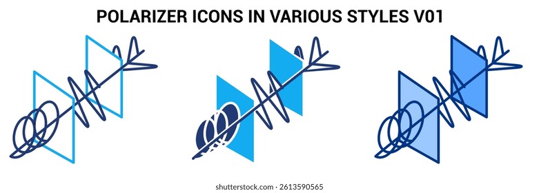 Polarizer icon represented by waves, two screen Blue, Dualline, Dualtone style.