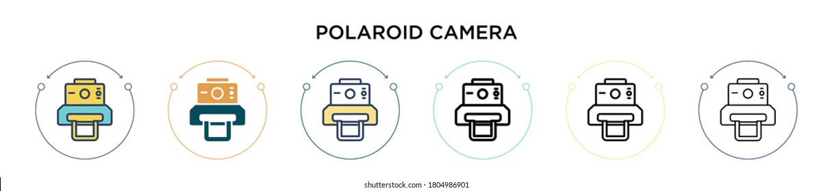 Polaroid Camera Icon In Filled, Thin Line, Outline And Stroke Style. Vector Illustration Of Two Colored And Black Polaroid Camera Vector Icons Designs Can Be Used For Mobile, Ui, Web