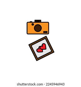 polaroid, icono de la línea de la cámara. Elementos de los iconos de la ilustración del día de San Valentín. Los signos, símbolos se pueden utilizar para web, logotipo, aplicación móvil, interfaz de usuario, UX en fondo blanco