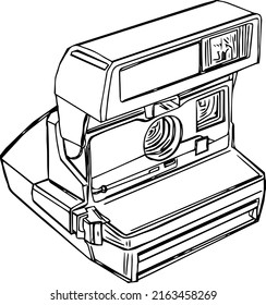 Polaroid camera logo, Photography camera vector, sketch drawing of hand holding polaroid camera, silhouette of still camera