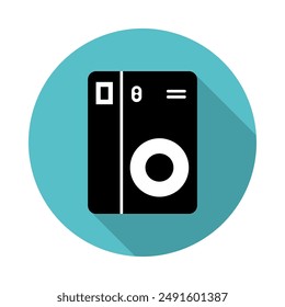 Polaroid camera vector icon with a circle background.