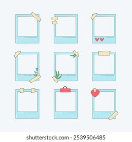 Polaroid frame icon collection. flat style elements. cartoon isolated illustration