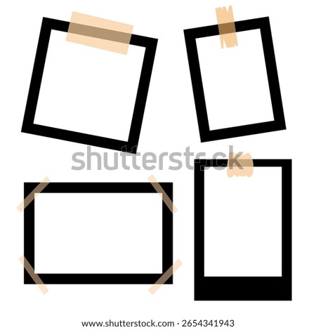 Polaroid frames with tape on white background. Photo frame templates.