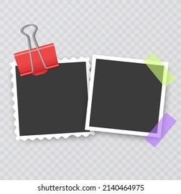 Polaroid Photo Frame Fixed With Adhesive Tape On A Transparent Background. Photo Frame Vector Format