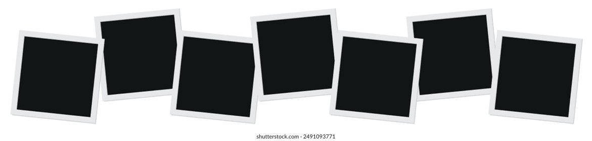 Polaroid photo frames vector collage. Empty black photo frame mockup with shadow.