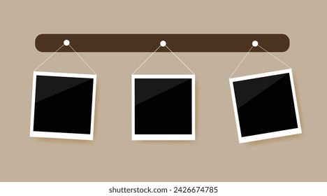 Polaroid photo template on a rope.Vector illustration 