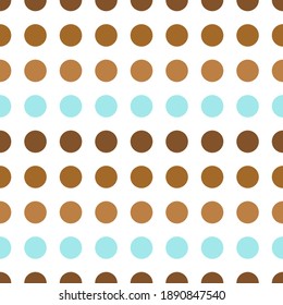 Polca dots Brown, beige, blue dots. The background is white. For fabric, wallpaper, notebooks, diaries, brochures, books, catalogs, backgrounds, covers, banners, textiles. Scalable to any size.Vector 