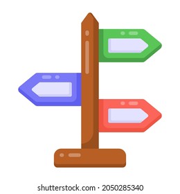 Pole with arrow boards denoting flat icon of roadpost 