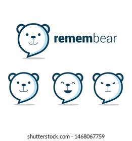 pole bear bubble speech icon set logo design, with emoticon style