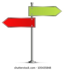 Pole with Blank Red and Green Road Signs, vector illustration