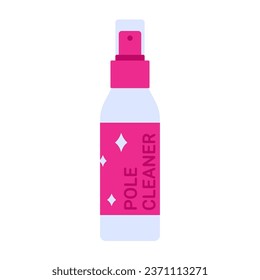 Pole cleaner. Pylon cleaning spray. Care, protection against bacteria and cleaning of dance poles and equipments. Vector illustration in cartoon style. Isolated white background.
