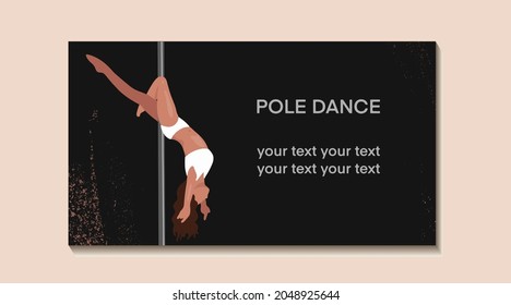 Pole dance business card with black background with woman silhouette.