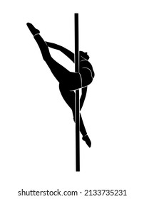 Pole dance dancer full body shape, vector isolated shadow, simple black silhouette icon decoration. Studio pylon sign logo design, graphic sportive position fit, beautiful elegant lady woman drawing.