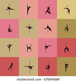 Pole dance dictionary. Square color icons.  EPS 10