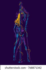 Pole dance girl. Vector illustration