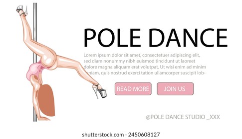 Pole Dance illustration, Pole Dance poses. Pole dance promo banner. Sport, fitness and gymnastics. Hand drawn vector art work isolated on white background