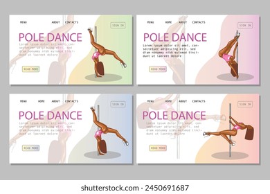 Pole Dance illustration, Pole Dance poses. Pole dance promo banner. Sport, fitness and gymnastics. Hand drawn vector art work isolated on white background