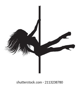 Pole dance illustration. Vector silhouette of girl and pole on a white background.