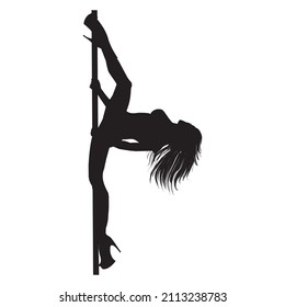 Pole dance illustration. Vector silhouette of girl and pole on a white background.