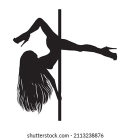 Pole dance illustration. Vector silhouette of girl and pole on a white background.