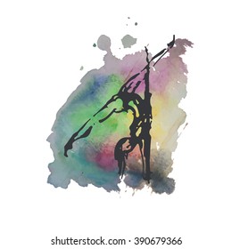 Pole dance on watercolor background
