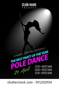 Pole Dance. Party Poster Template. Night Dance Party flyer.