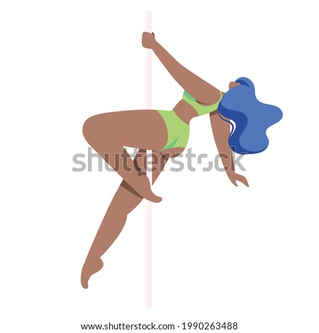 Pole dance people, girl dancing on pylon. Body-positive, love your body. Flat style cartoon character, isolated illustration on white background