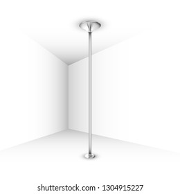 Pole dance pylon, empty realistic shiny metal pole, pole dance equipment vector illustration