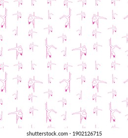 Pole dance seamless hand drawn pattern. Pole dancer's silhouettes. Pole dance background.
