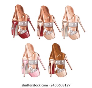 Pole Dance Shoes illustration, Pole Dancer shoes. High Heels. Sport, fitness and gymnastics. Hand drawn vector art work isolated on white background