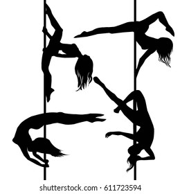 pole dance silhouette - vector, illustration