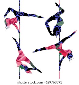 pole dance silhouette, vector, illustration