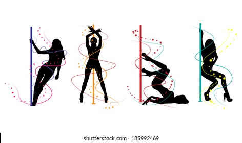 Pole dance women silhouettes. EPS 10 format.