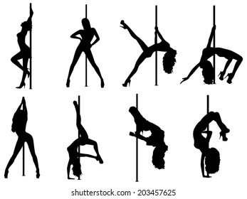 Pole dance women silhouettes. EPS 10 format.