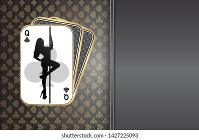Pole dance.Playing cards on a beautiful background.Queen in poker design